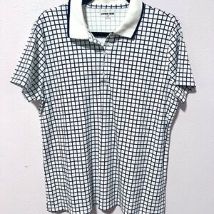 Lands' End Black and White Polo Shirt with Gingham Pattern‎ LARGE